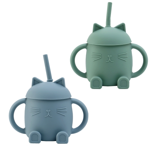 Baby drinking cup with straws and handles Silicone cup Straw cup Children's sippy cup